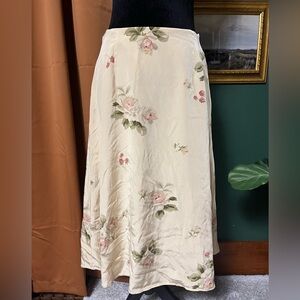 Vintage Ralph Lauren Floral Cream Silk Skirt